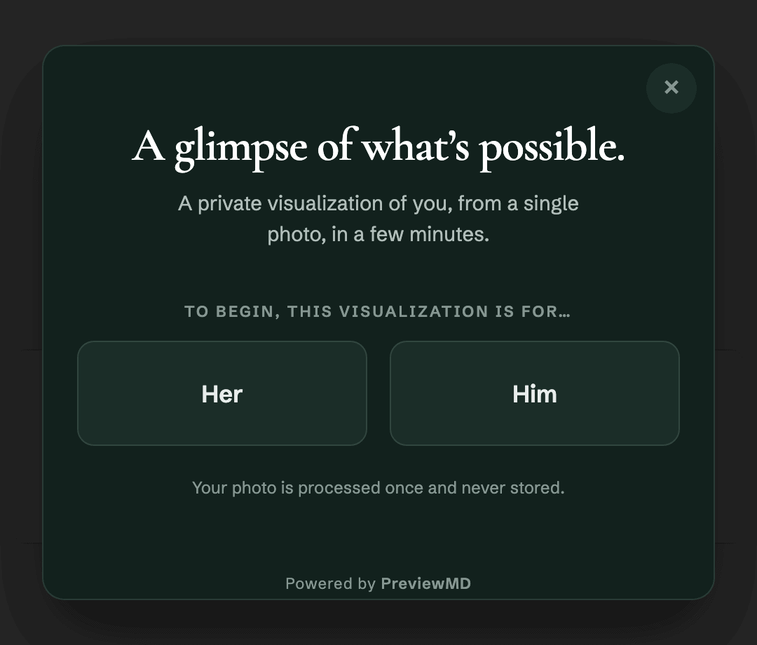 The PreviewMD widget opening on a practice website, asking who the visualization is for